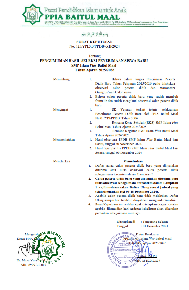 PENGUMUMAN HASIL PPDB TP. 2526 001